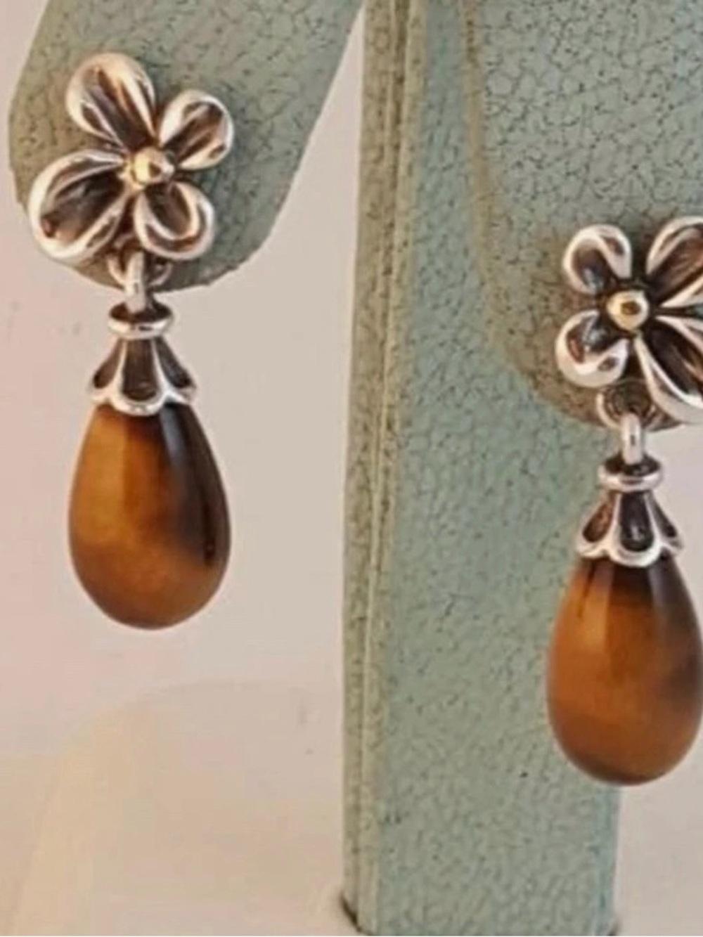 Vintage Ann King Sterling Silver & 18K Gold Tiger's Eye Earrings